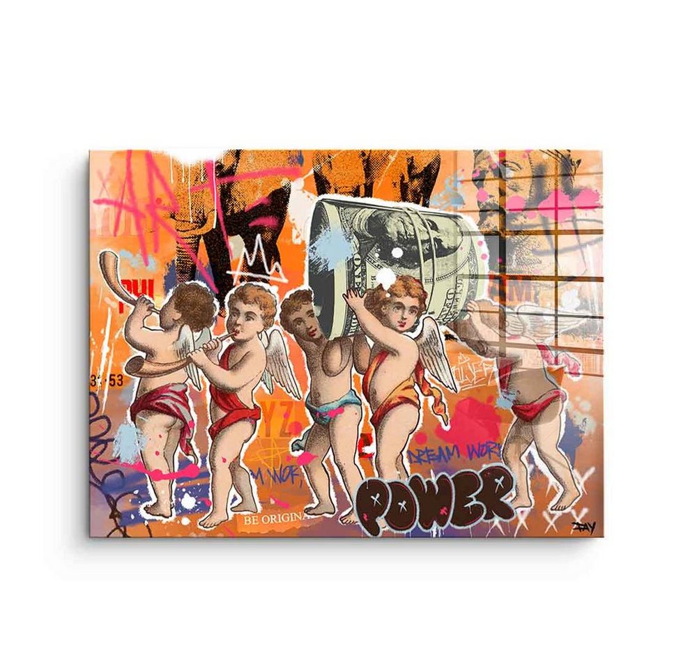 DOTCOMCANVAS® Acrylglasbild Dream Work - Acrylglas, Acrylglasbild Pop Art Graffiti Dream Work Engel comic orange quer von DOTCOMCANVAS®