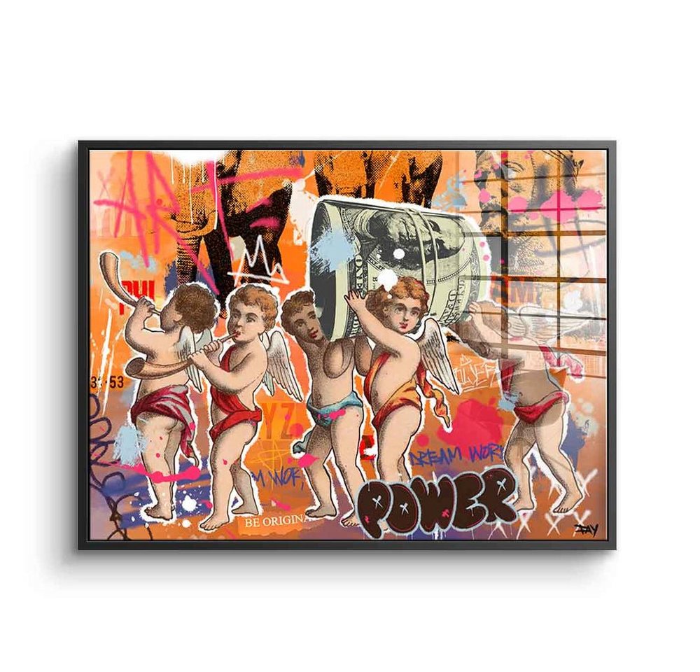 DOTCOMCANVAS® Acrylglasbild Dream Work - Acrylglas, Acrylglasbild Pop Art Graffiti Dream Work Engel comic orange quer von DOTCOMCANVAS®