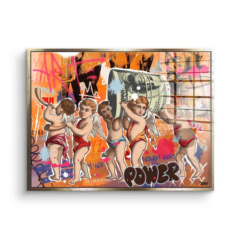 DOTCOMCANVAS® Acrylglasbild Dream Work - Acrylglas, Acrylglasbild Pop Art Graffiti Dream Work Engel comic orange quer von DOTCOMCANVAS®