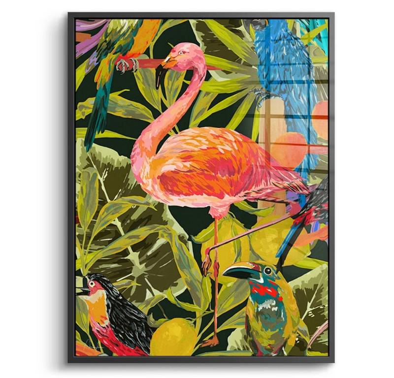 DOTCOMCANVAS® Acrylglasbild Dschungelflamingo - Acrylglas, Acrylglasbild Dschungel Flamingo Tropisch exotisch Tiere Wandbild von DOTCOMCANVAS®