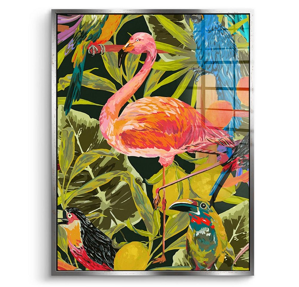 DOTCOMCANVAS® Acrylglasbild Dschungelflamingo - Acrylglas, Acrylglasbild Dschungel Flamingo Tropisch exotisch Tiere Wandbild von DOTCOMCANVAS®