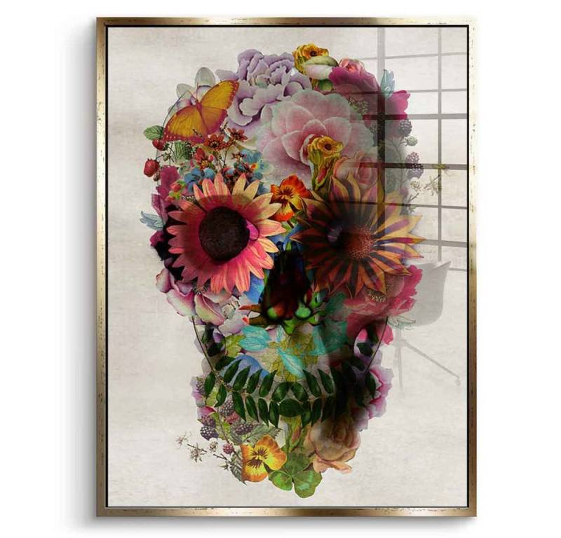 DOTCOMCANVAS® Acrylglasbild Flower Skull 2 - Acrylglas, Acrylglasbild Flower Skull 2 Totenkopf Portrait Wandbild von DOTCOMCANVAS®