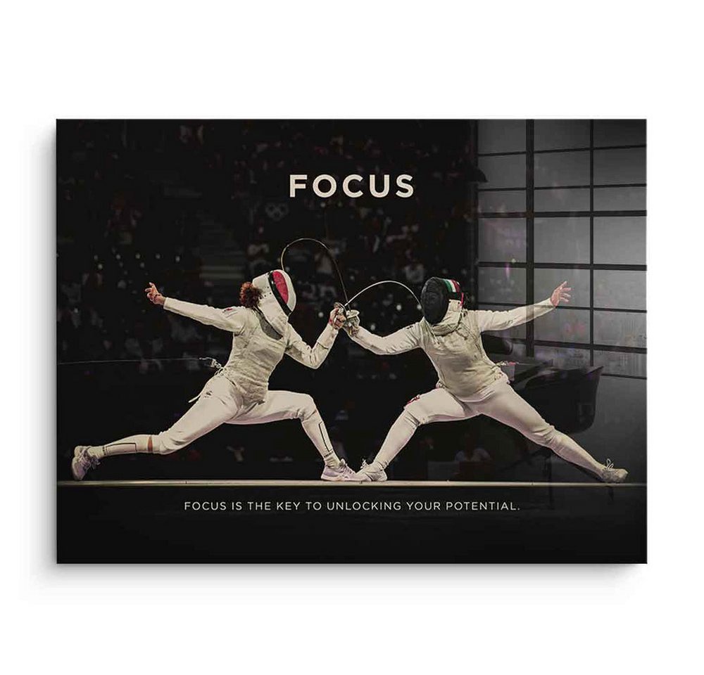 DOTCOMCANVAS® Acrylglasbild Focus #Fechten - Acrylglas, Acrylglasbild Focus Motivation Spruch Kunstdruck Wandbild von DOTCOMCANVAS®