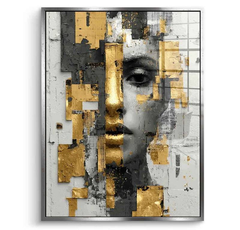 DOTCOMCANVAS® Acrylglasbild Gold White Half Face - Acrylglas, Acrylglasbild Gold White Half Face Portrait Wandbild Kunstdruck von DOTCOMCANVAS®