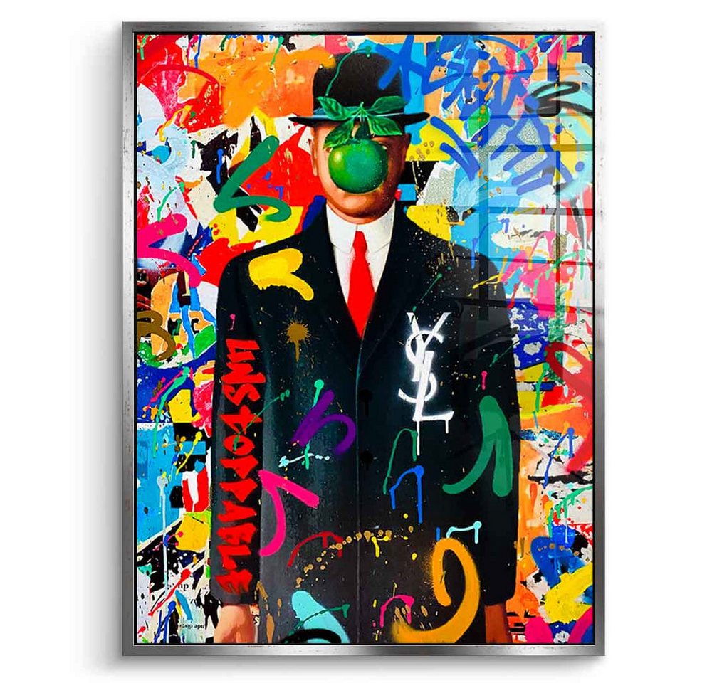 DOTCOMCANVAS® Acrylglasbild Graffiti Magritte - Acrylglas, Acrylglasbild Graffiti Magritte Pop Art Portrait hochkant Wandbild von DOTCOMCANVAS®