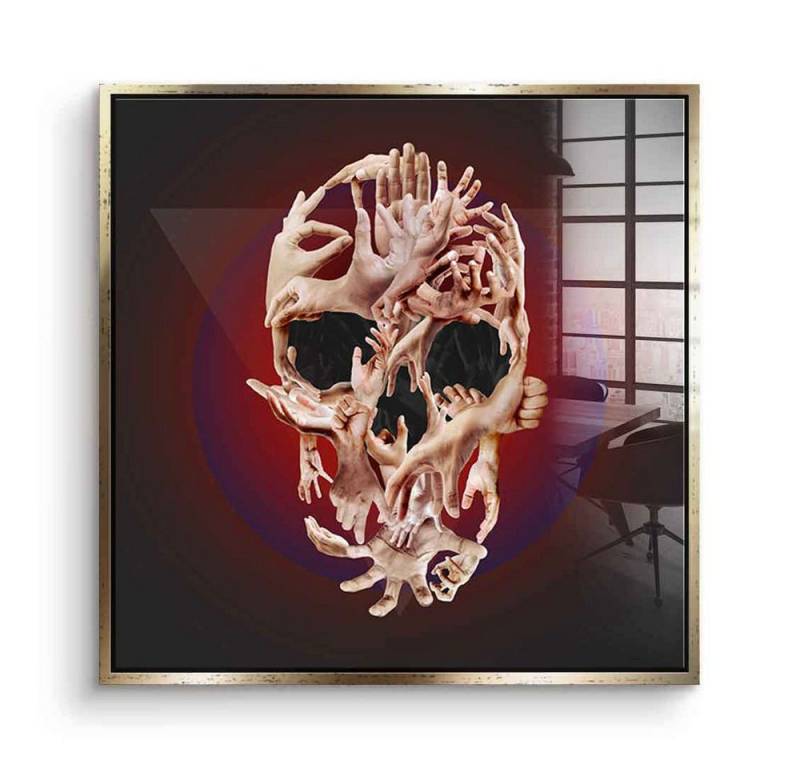 DOTCOMCANVAS® Acrylglasbild Hands Skull - Acrylglas, Acrylglasbild Hands Skull Totenkopf Portrait Wandbild von DOTCOMCANVAS®