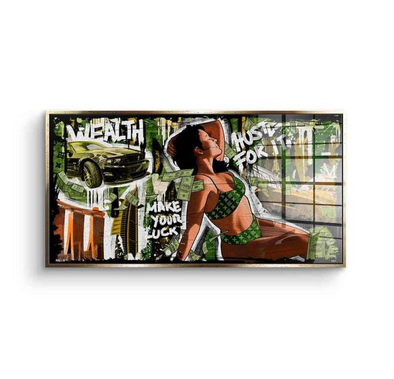 DOTCOMCANVAS® Acrylglasbild Happiness - Acrylglas, Acrylglasbild Wealth Hustle Geld Erfolg Motivation Happiness Panorama von DOTCOMCANVAS®