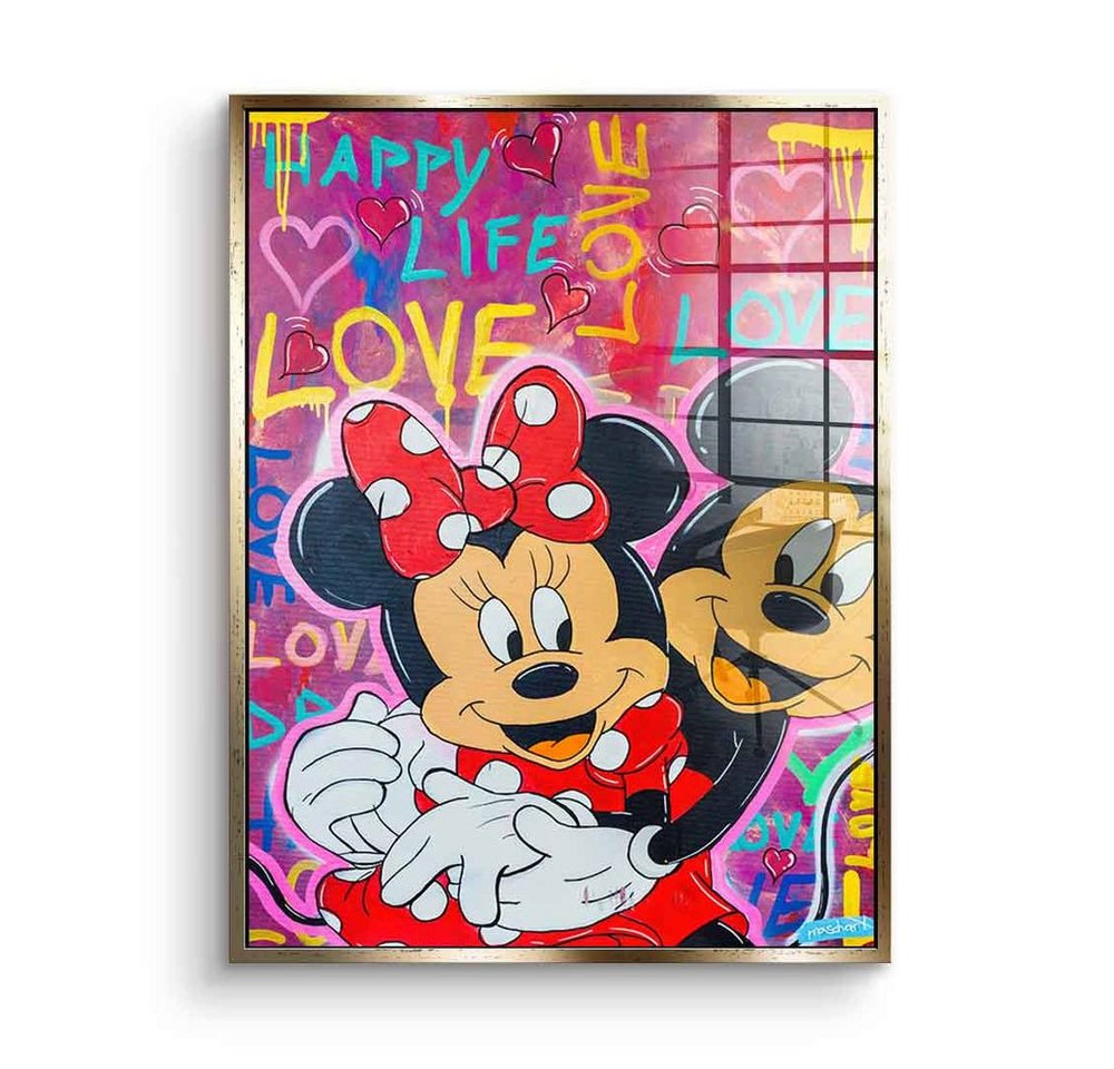 DOTCOMCANVAS® Acrylglasbild Happy Life - Acrylglas, Acrylglasbild Micky Maus Minnie Mouse Happy Life Love Comic Pop Art von DOTCOMCANVAS®