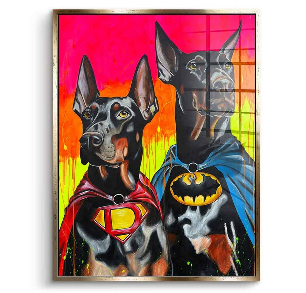 DOTCOMCANVAS® Acrylglasbild Hero Dogs - Acrylglas, Acrylglasbild Batman Superman Hero Dogs Comic Pop Art Druck Wandbild von DOTCOMCANVAS®