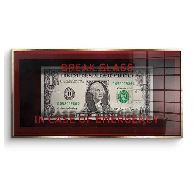 DOTCOMCANVAS® Acrylglasbild In Case of Emergency - Acrylglas, Acrylglasbild Break Glass In Case of Emergency Wandbild Kunstdruck von DOTCOMCANVAS®