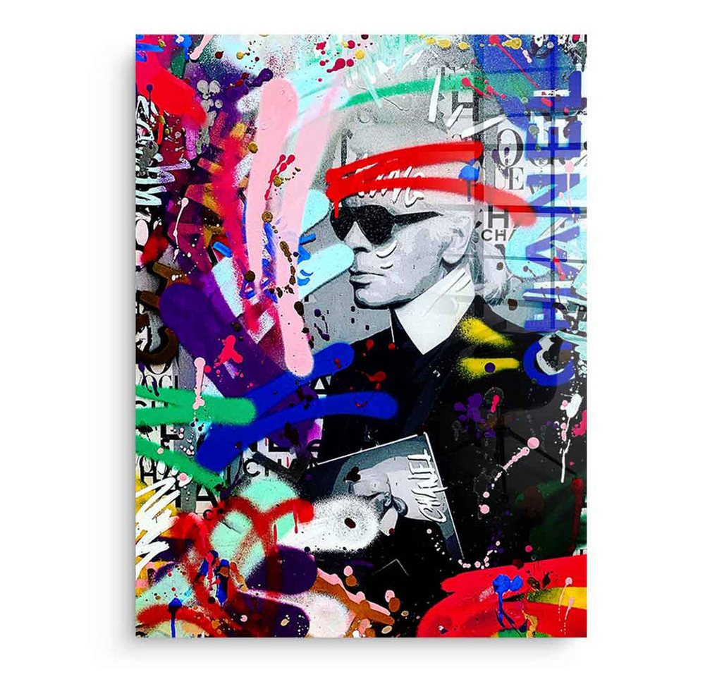 DOTCOMCANVAS® Acrylglasbild KARL BRAND GRAFFITI - Acrylglas, Acrylglasbild KARL GRAFFITI Karl Lagerfeld Pop Art Portrait Wandbild von DOTCOMCANVAS®