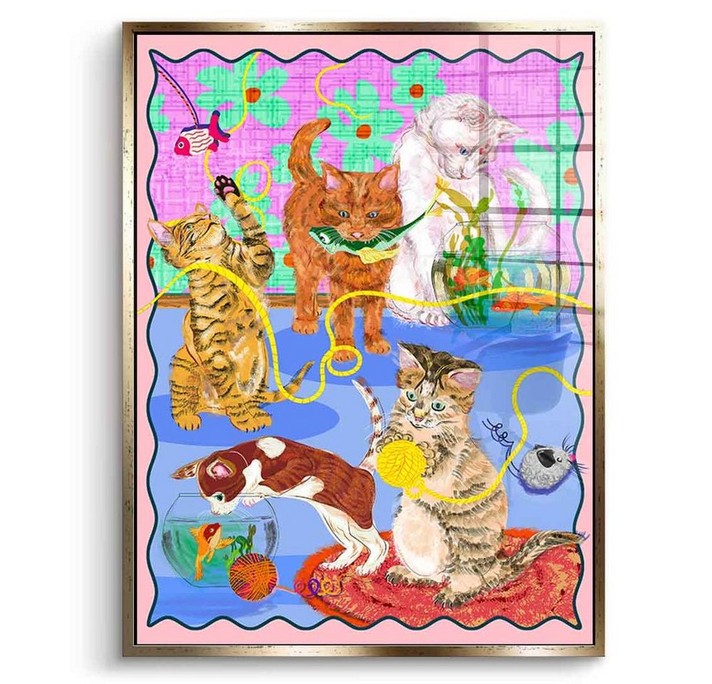 DOTCOMCANVAS® Acrylglasbild Kitten Playground - Acrylglas, Acrylglasbild Kitten Playground Katzen spielen bunt Wandbild von DOTCOMCANVAS®