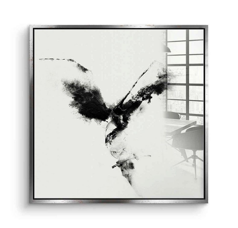 DOTCOMCANVAS® Acrylglasbild Leap - Acrylglas, Acrylglasbild weiß schwarz Kolibri moderne abstrakte Kunst Wandbild von DOTCOMCANVAS®