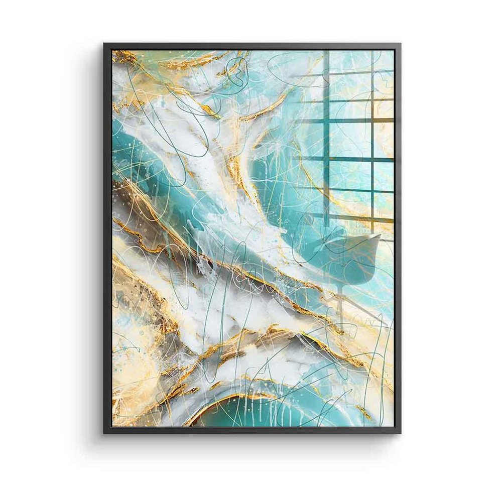 DOTCOMCANVAS® Acrylglasbild Ocean Tsunami - Acrylglas, Acrylglasbild Abstrakte Kunst moderne Kunst hochkant gold türkis von DOTCOMCANVAS®