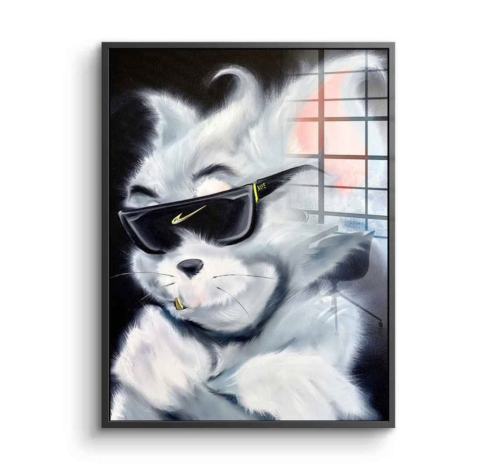 DOTCOMCANVAS® Acrylglasbild Sunglass Cat - Acrylglas, Acrylglasbild Tom Pop Art Comic Porträt Sunglass Cat weiß schwarz von DOTCOMCANVAS®