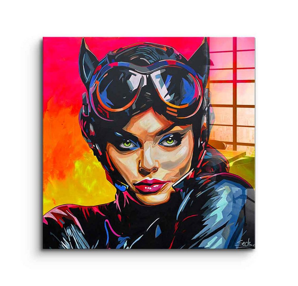 DOTCOMCANVAS® Acrylglasbild Sunset Cat - Acrylglas, Acrylglasbild Sunset Cat square Comic Portrait Kunstdruck von DOTCOMCANVAS®