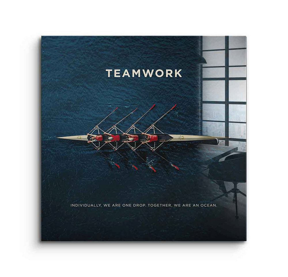 DOTCOMCANVAS® Acrylglasbild Teamwork #Rudern - Quadrat Edition - Acrylglas, Acrylglasbild Teamwork Motivation Spruch Kunstdruck Wandbild von DOTCOMCANVAS®