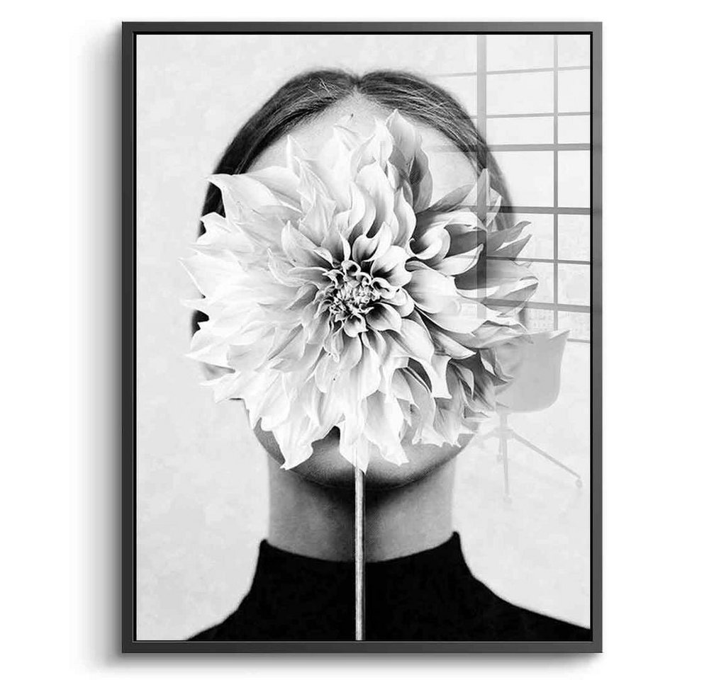 DOTCOMCANVAS® Acrylglasbild White flower - Acrylglas, Acrylglasbild grau schwarz weiß Blume Frau Mensch Portrait Wandbild von DOTCOMCANVAS®