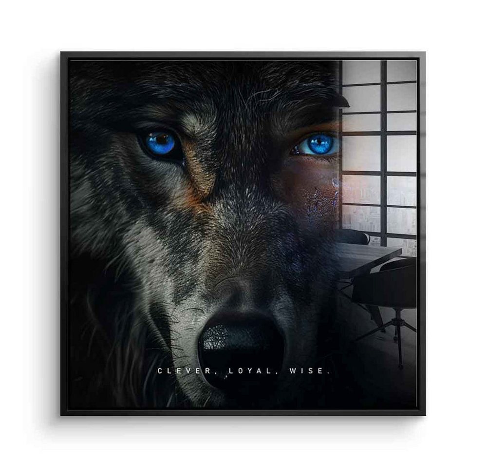 DOTCOMCANVAS® Acrylglasbild Wolf Fusion - Quadrat Edition - Acrylglas, Acrylglasbild Wolf Fusion Motivation Kunstdruck Wandbild von DOTCOMCANVAS®