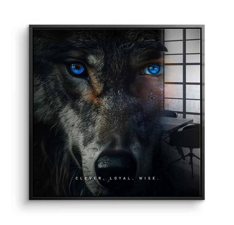 DOTCOMCANVAS® Acrylglasbild Wolf Fusion - Quadrat Edition - Acrylglas, Acrylglasbild Wolf Fusion Motivation Kunstdruck Wandbild von DOTCOMCANVAS®
