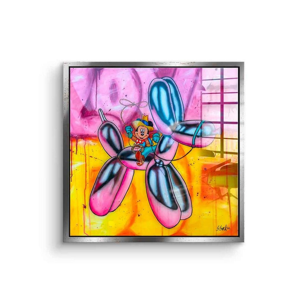 DOTCOMCANVAS® Acrylglasbild Yeeeha - Acrylglas, Micky Maus Acrylglasbild Cowboy Yeeeha comic Pop Art Love Dog pink von DOTCOMCANVAS®