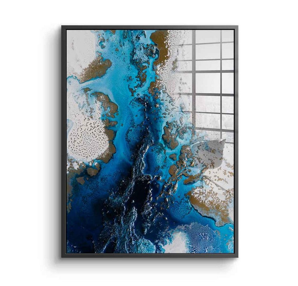 DOTCOMCANVAS® Acrylglasbild Navy Flow - Acrylglas, Acrylglasbild Navy Flow weiß blau gold abstrakte Kunst moderne Kunst von DOTCOMCANVAS®