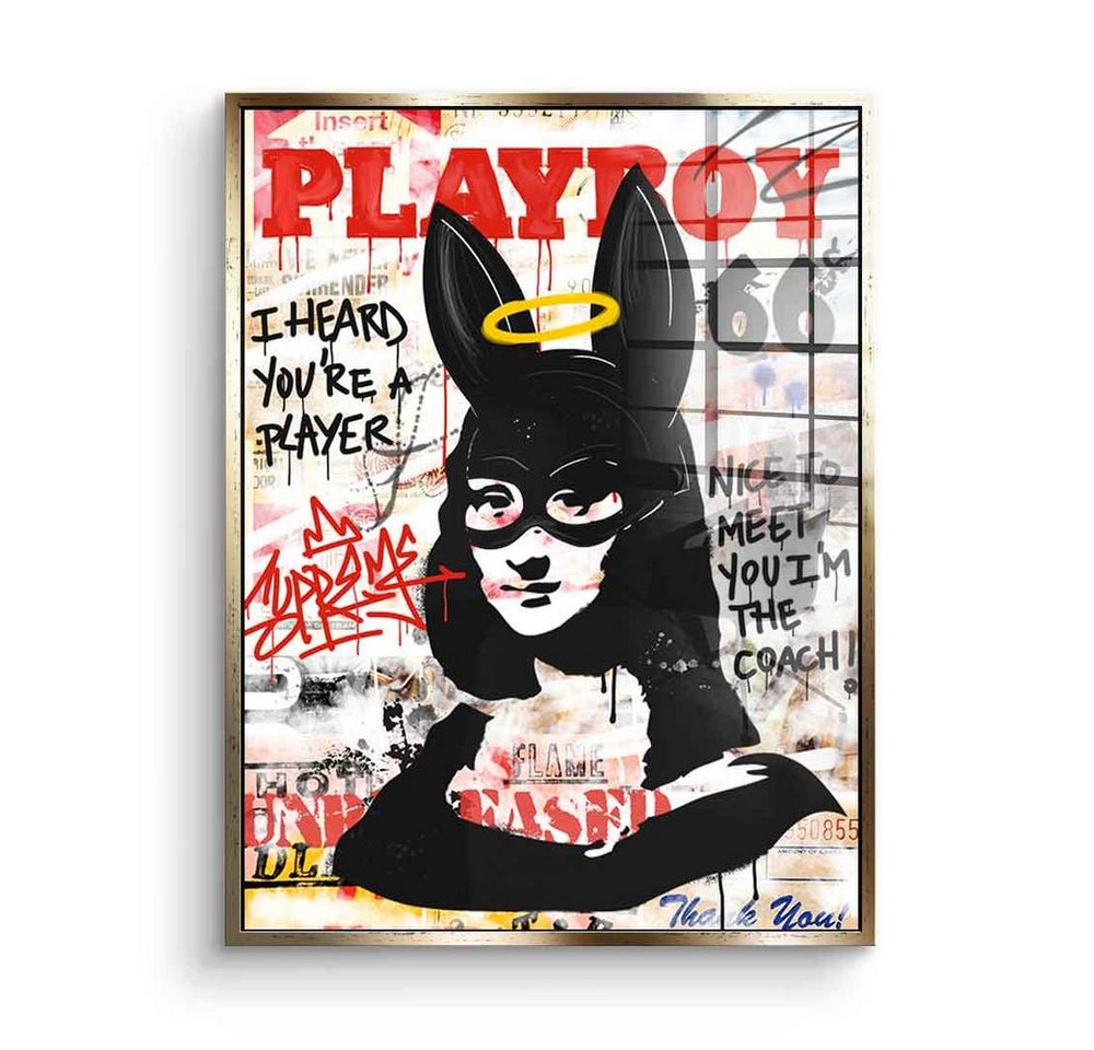DOTCOMCANVAS® Acrylglasbild Money Lisa - Acrylglas, Acrylglasbild Money Lisa Pop Art Graffiti Playboy Porträt weiß schwarz von DOTCOMCANVAS®