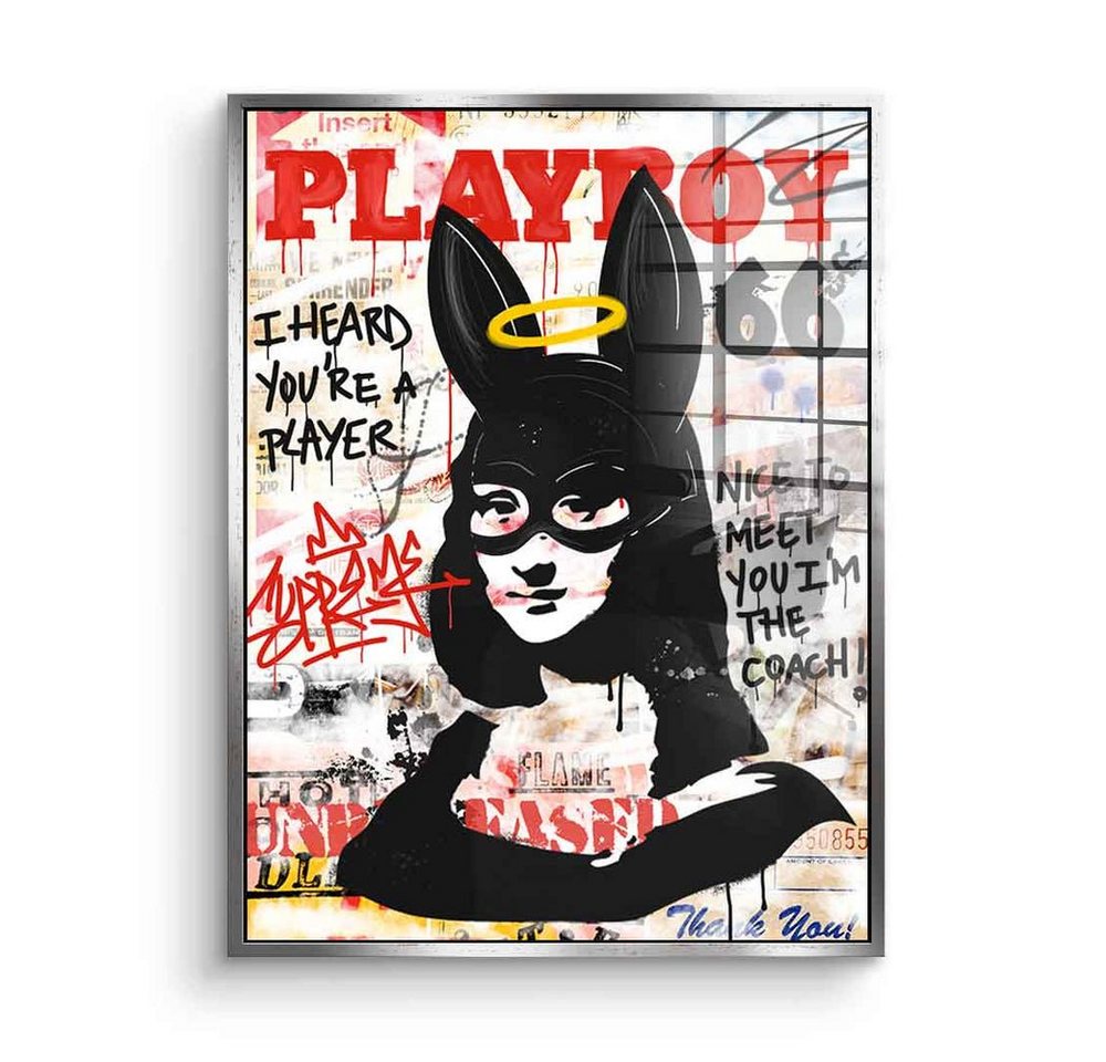 DOTCOMCANVAS® Acrylglasbild Money Lisa - Acrylglas, Acrylglasbild Money Lisa Pop Art Graffiti Playboy Porträt weiß schwarz von DOTCOMCANVAS®