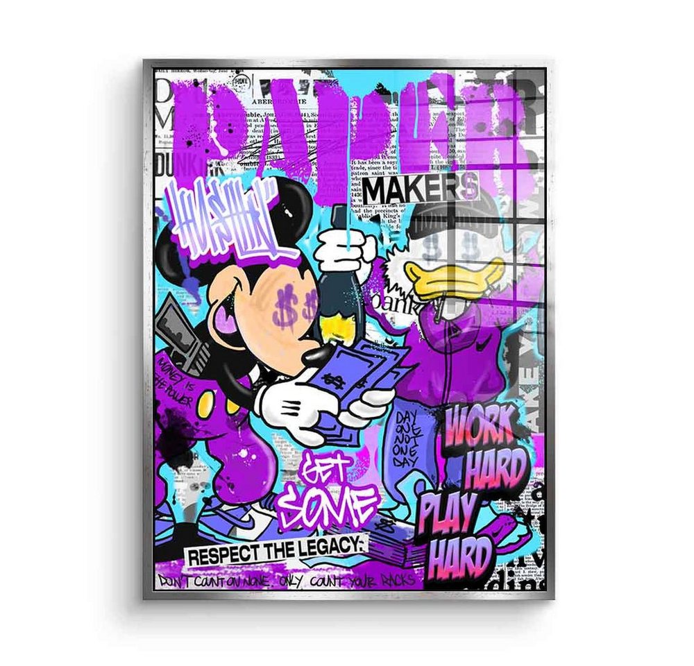 DOTCOMCANVAS® Acrylglasbild Mick & Don Check$ - Acrylglas, Acrylglasbild Micky Maus Donald Duck Comic Graffiti Comic Cartoon lila von DOTCOMCANVAS®