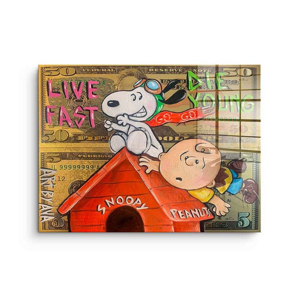 DOTCOMCANVAS® Acrylglasbild Flying Peanuts - Acrylglas, Acrylglasbild Snoopy Charlie Brown Comic Cartoon live fast die young von DOTCOMCANVAS®