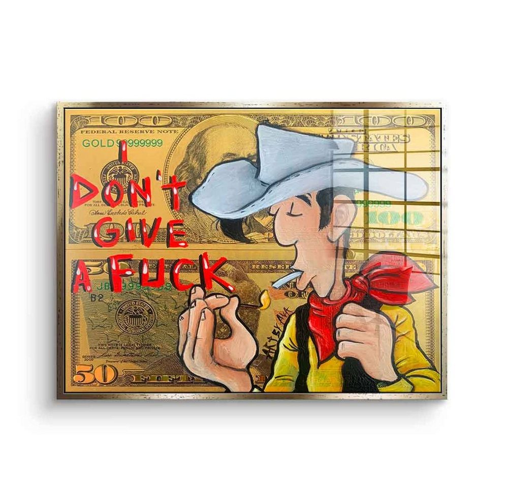 DOTCOMCANVAS® Acrylglasbild Lucky Dollar - Acrylglas, Acrylglasbild Lucky Luke Dollar Geld Comic Cartoon I don't give a fuck von DOTCOMCANVAS®