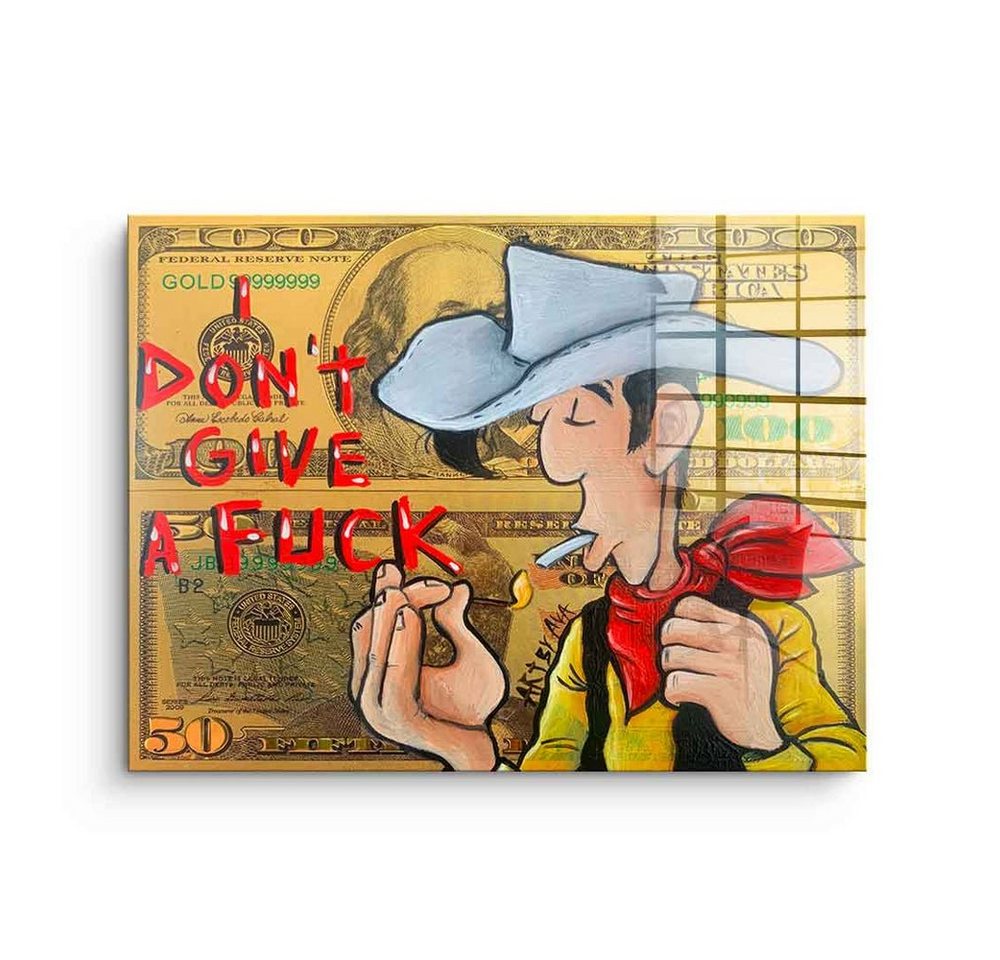 DOTCOMCANVAS® Acrylglasbild Lucky Dollar - Acrylglas, Acrylglasbild Lucky Luke Dollar Geld Comic Cartoon I don't give a fuck von DOTCOMCANVAS®