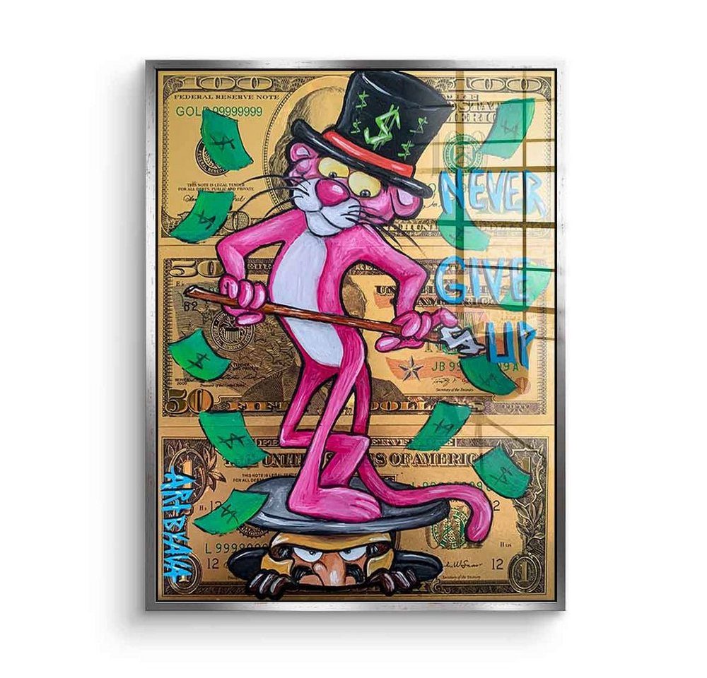 DOTCOMCANVAS® Acrylglasbild Rich Panther - Acrylglas, Acrylglasbild rosarote Panther Pink Panther Comic Cartoon gold pink von DOTCOMCANVAS®