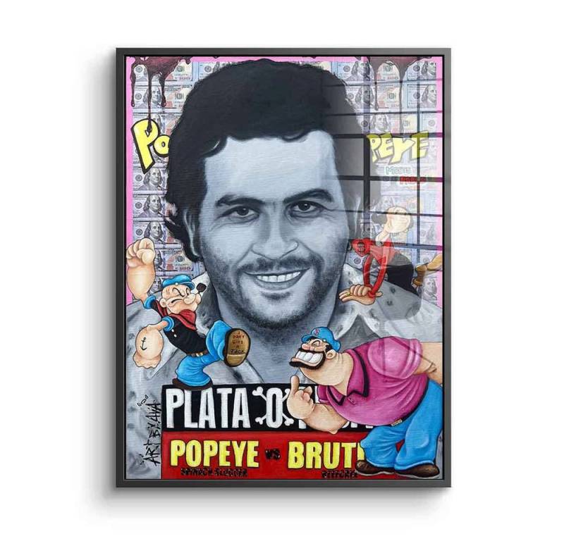 DOTCOMCANVAS® Acrylglasbild Plata O Plomo - Acrylglas, Acrylglasbild Plata O Plomo Pablo Escobar Popeye Bluto Comic Cartoon von DOTCOMCANVAS®