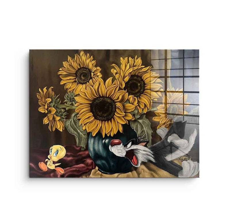 DOTCOMCANVAS® Acrylglasbild Tweety running - Acrylglas, Acrylglasbild Sylvester und Tweety running Comic Cartoon Sonnenblumen von DOTCOMCANVAS®