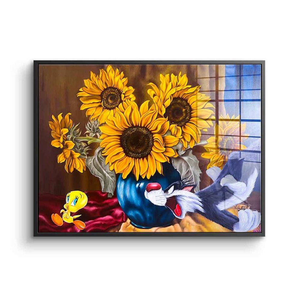 DOTCOMCANVAS® Acrylglasbild Tweety running - Acrylglas, Acrylglasbild Sylvester und Tweety running Comic Cartoon Sonnenblumen von DOTCOMCANVAS®