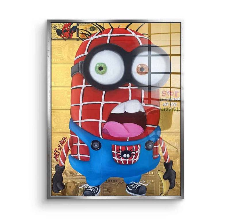 DOTCOMCANVAS® Acrylglasbild Spider Minion - Acrylglas, Acrylglasbild Spider-Man Minions Comic Cartoon rot gold von DOTCOMCANVAS®