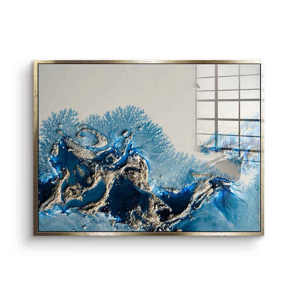 DOTCOMCANVAS® Acrylglasbild Wondering Waters - Acrylglas, Acrylglasbild abstrakte moderne Kunst beige blau gold Strand Meer von DOTCOMCANVAS®