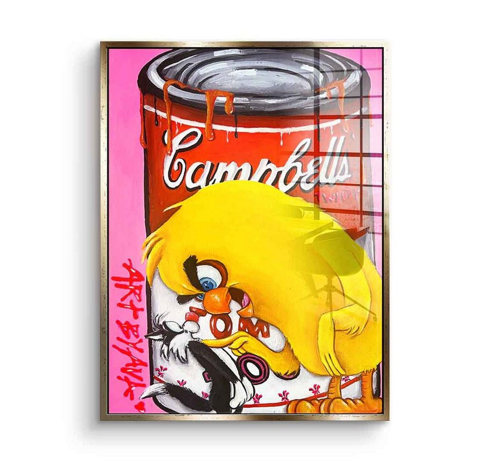 DOTCOMCANVAS® Acrylglasbild Campbells's Tweety - Acrylglas, Acrylglasbild Campbells's Tweety Comic Cartoon geld rosa von DOTCOMCANVAS®