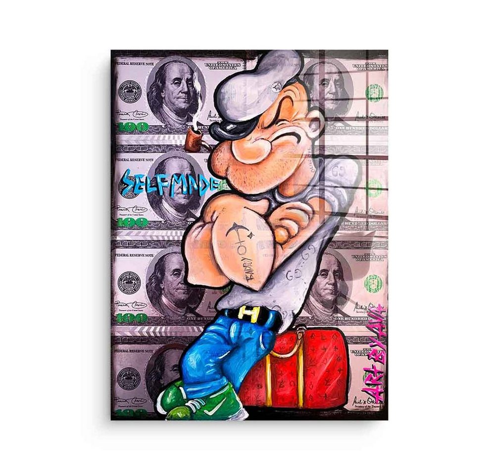 DOTCOMCANVAS® Acrylglasbild Selfmade Sailor - Acrylglas, Acrylglasbild Popeye Comic Cartoon Geld Money selfmade sailor von Dotcomcanvas