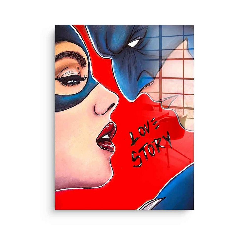 DOTCOMCANVAS® Acrylglasbild Love Story - Acrylglas, Acrylglas Love Story Batman Catwoman Cartoon Comic von DOTCOMCANVAS®