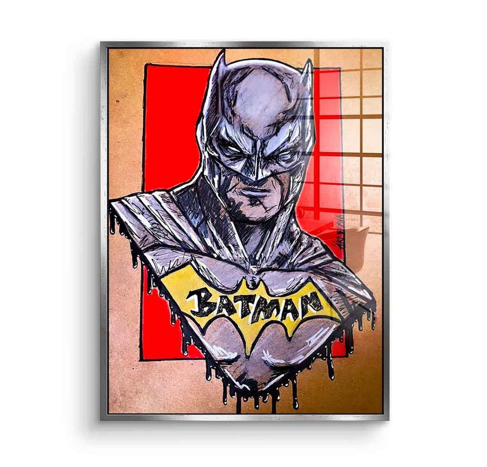 DOTCOMCANVAS® Acrylglasbild Batman Drawing - Acrylglas, Acrylglasbild Batman Drawing Comic Cartoon orange grau Portrait von DOTCOMCANVAS®