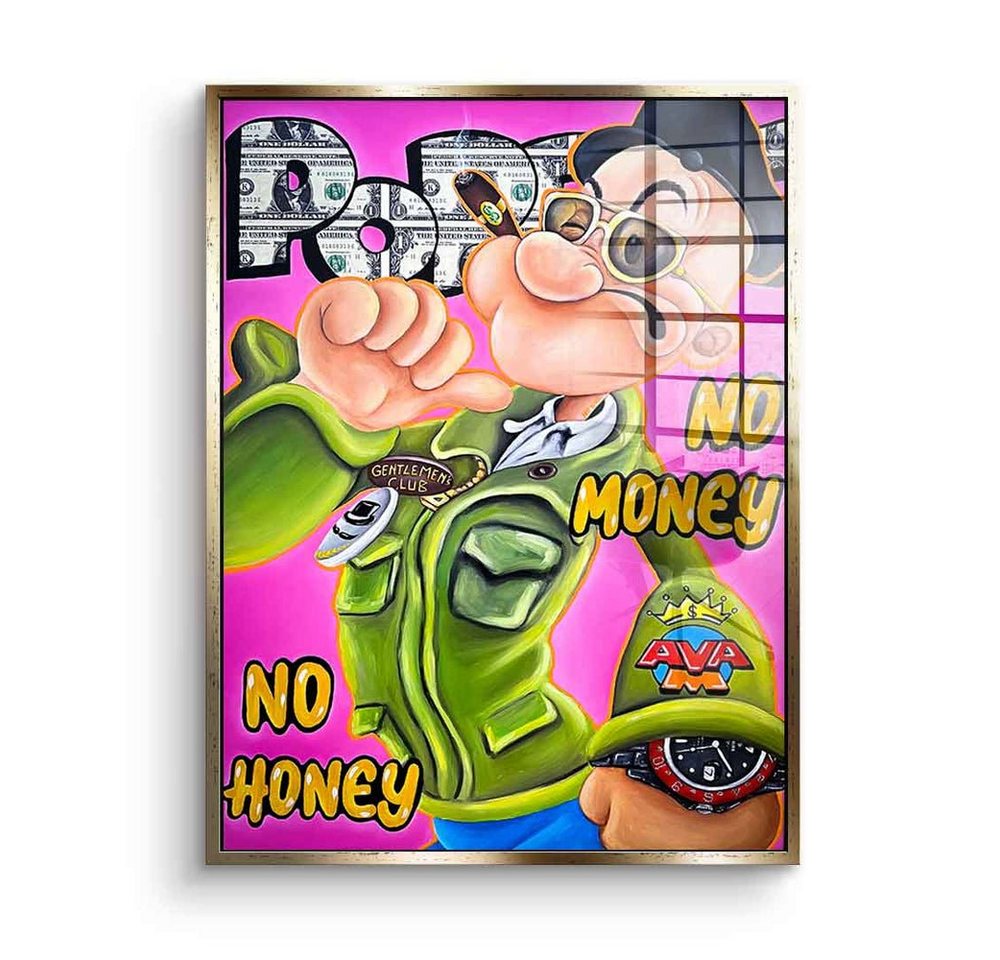 DOTCOMCANVAS® Acrylglasbild No Money No Honey - Acrylglas, Acrylglasbild No Money No Honey Popeye Comic Cartoon grün pink von DOTCOMCANVAS®