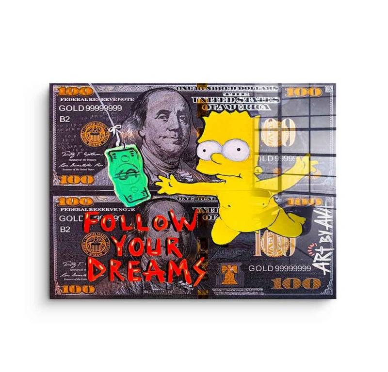 DOTCOMCANVAS® Acrylglasbild Follow Your Dreams - Acrylglas, Acrylglasbild Follow Your Dreams Bart Simpson Nirvana Geld hustle von Dotcomcanvas