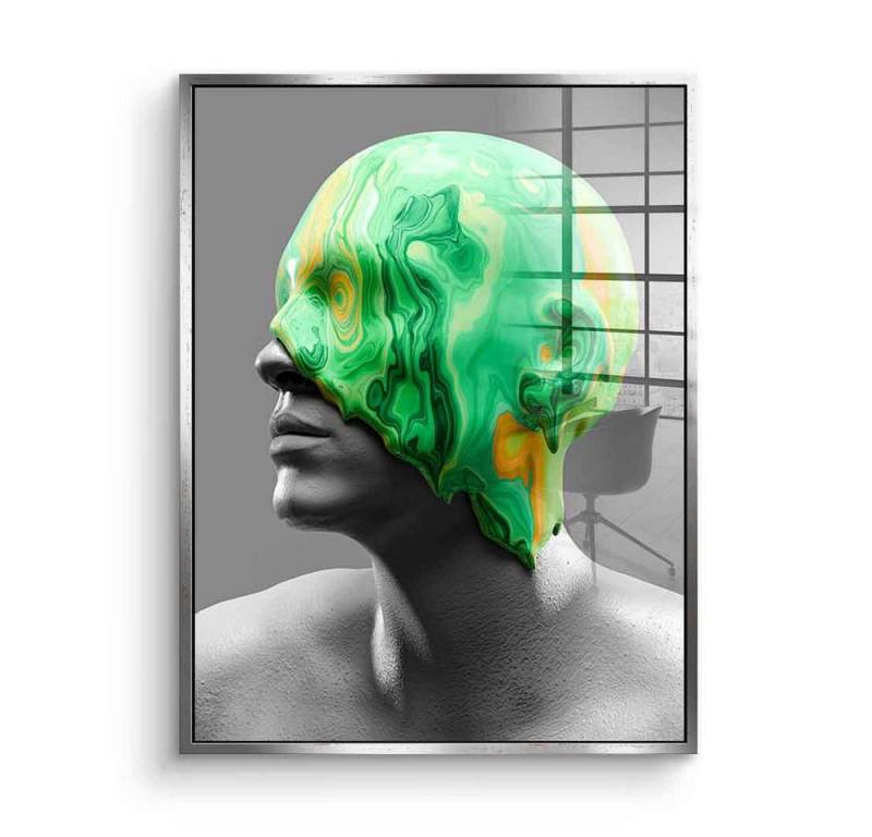 DOTCOMCANVAS® Acrylglasbild Emerald Consciousness - Acrylglas, Acrylglasbild Emerald Consciousness moderne Kunst Portrait grau grün von DOTCOMCANVAS®