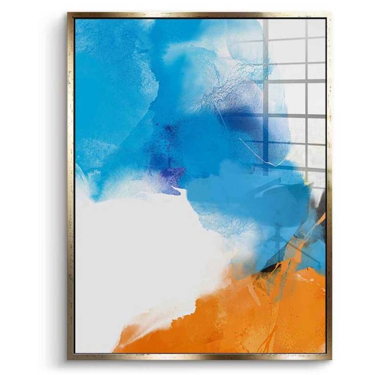 DOTCOMCANVAS® Acrylglasbild Dialogue of wise men - Acrylglas, Acrylglasbild blau weiß orange moderne abstrakte Kunst Druck Wandbild von DOTCOMCANVAS®
