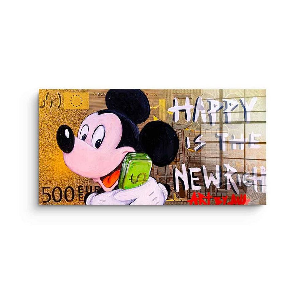 DOTCOMCANVAS® Acrylglasbild Happy Is The New Rich - Acrylglas, Acrylglasbild Happy Is The New Rich Mickey Mouse Geld Hustle Gold von Dotcomcanvas