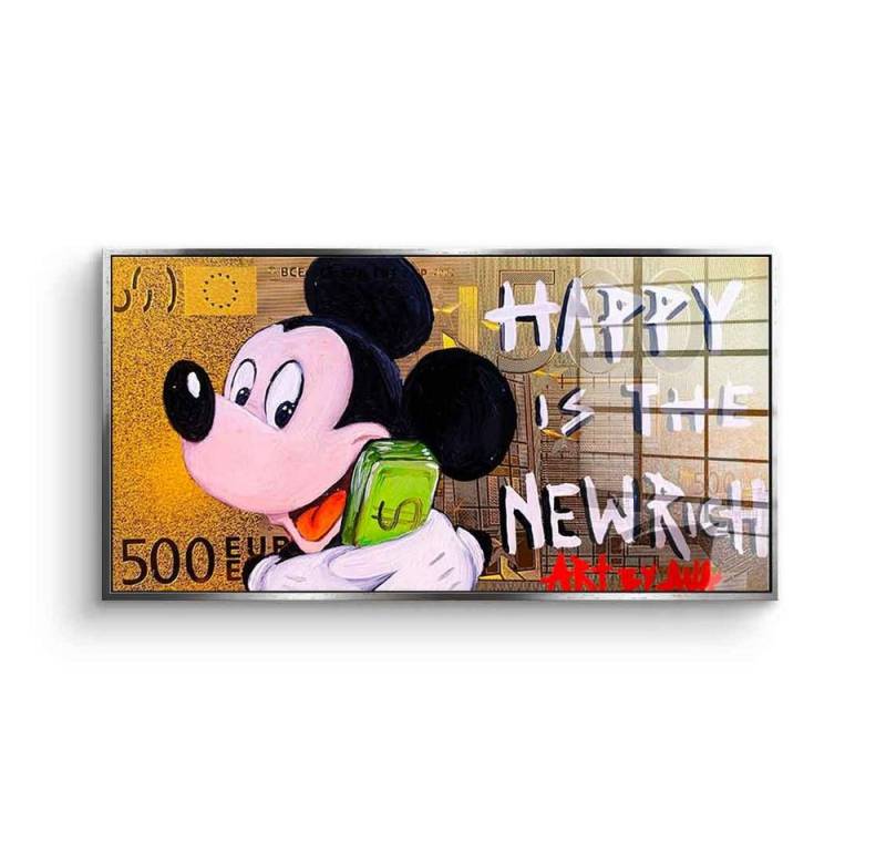 DOTCOMCANVAS® Acrylglasbild Happy Is The New Rich - Acrylglas, Acrylglasbild Happy Is The New Rich Mickey Mouse Geld Hustle Gold von Dotcomcanvas