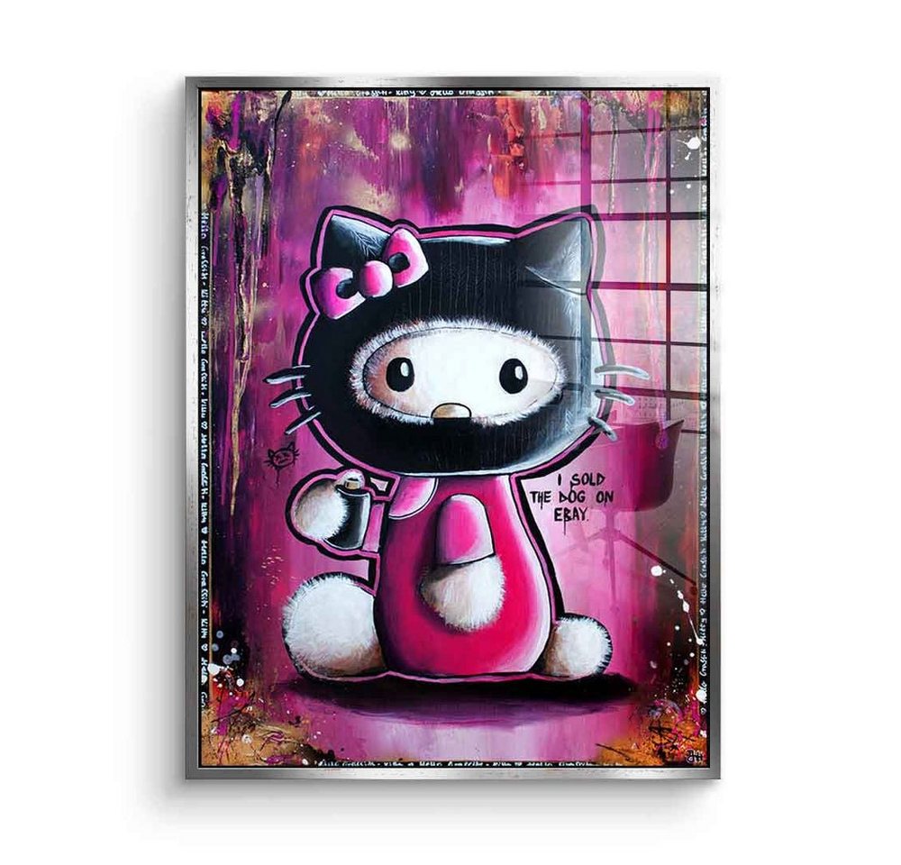 DOTCOMCANVAS® Acrylglasbild Hello Graffiti Kitty - Acrylglas, Acrylglasbild Hello Graffiti Kitty Pop Art Painting Wandbild pink von DOTCOMCANVAS®