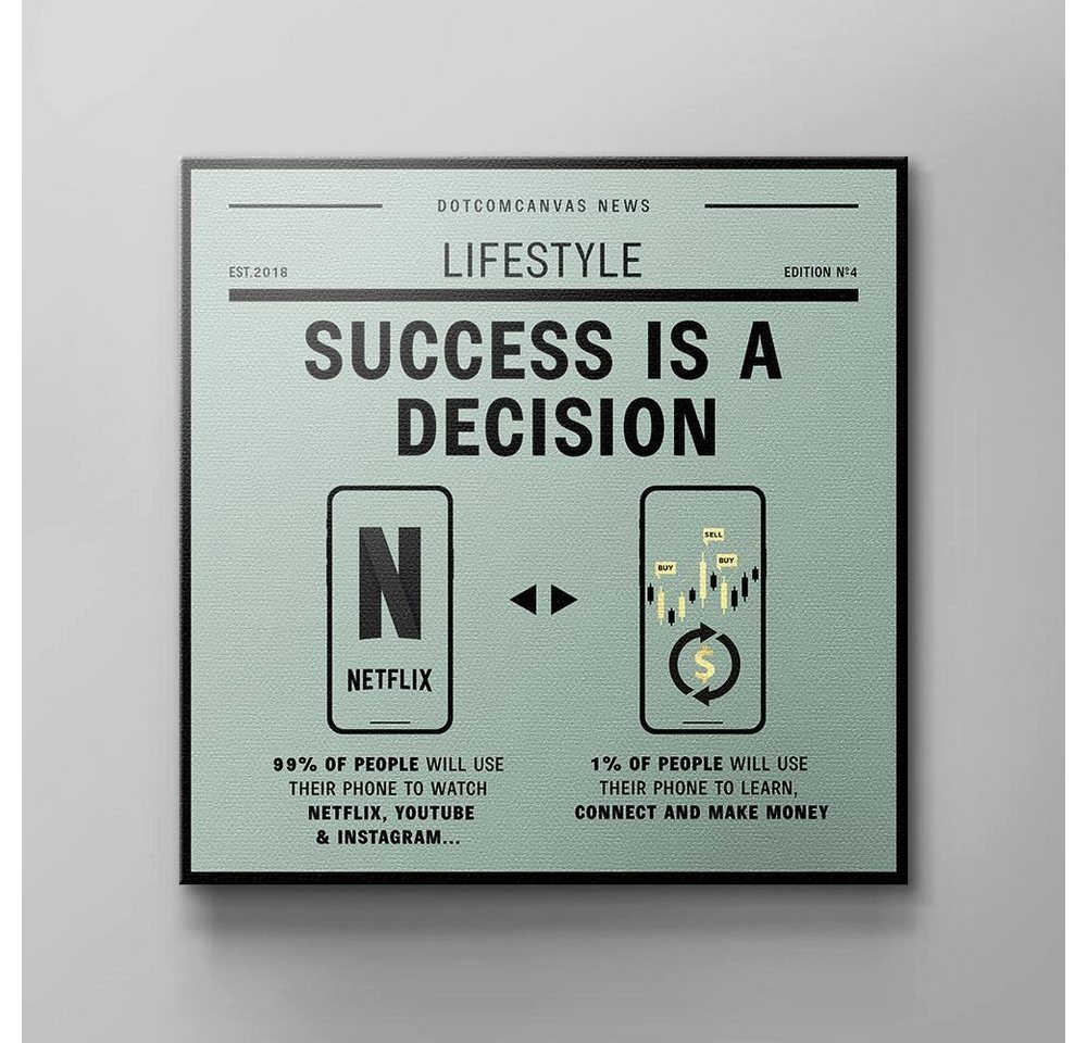 DOTCOMCANVAS® Leinwandbild, Englisch, Premium Leinwandbild - Motivation - SUCCESS IS A DECISION- Büro - Mi von DOTCOMCANVAS®